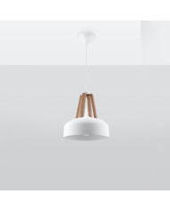 Lampa wisząca Casco, biały, naturalne drewno, 1 punkt świetlny, Sollux