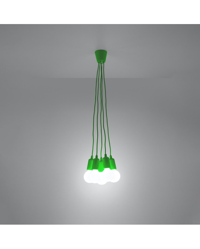 Lampa wisząca Diego, zielony, 5 punktów świetlnych, Sollux