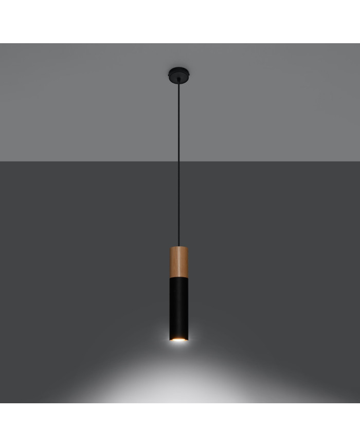 Lampa wisząca Pablo, naturalne drewno, czarny, 1 punkt świetlny, Sollux