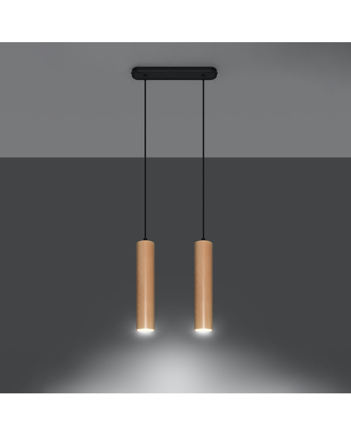 Lampa wisząca Lino, naturalne drewno, 2 punkty świetlne, Sollux