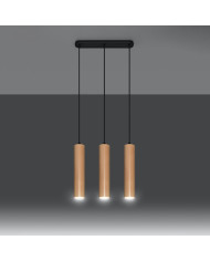 Lampa wisząca Lino, naturalne drewno, 3 punkty świetlne, Sollux