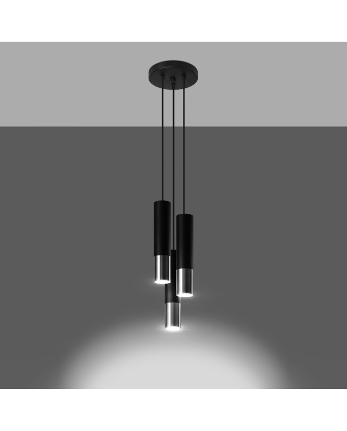 Lampa wisząca Loopez, czarny, chrom, 3 punkty świetlne, Sollux
