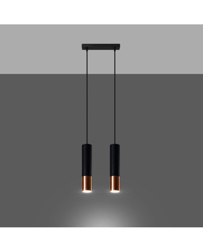 Lampa wisząca Loopez, czarny, miedź, 2 punkty świetlne, Sollux