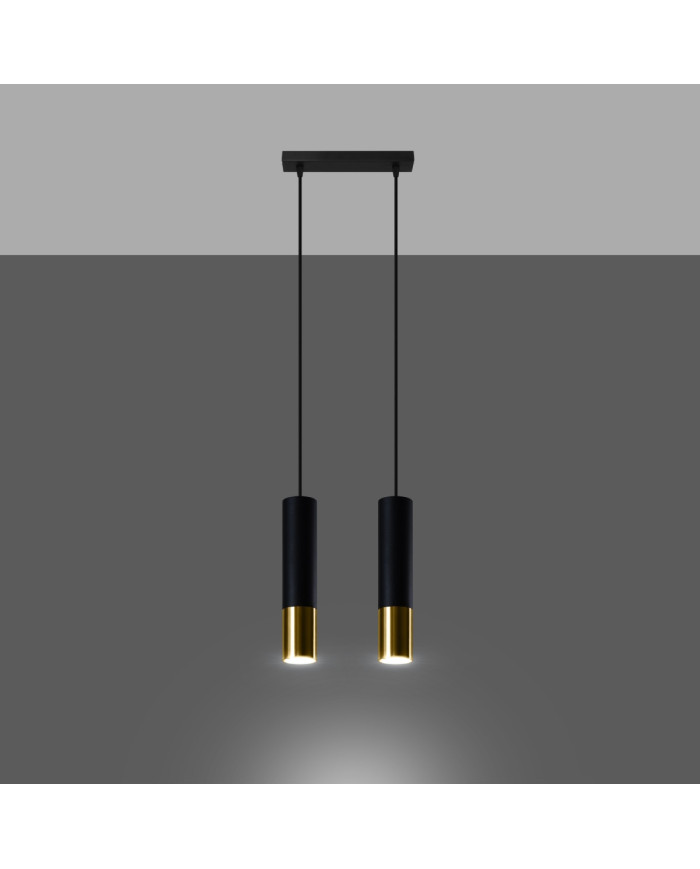 Lampa wisząca Loopez, czarny, złoty, 2 punkty świetlne, Sollux