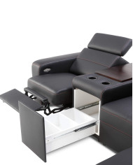 Narożnik Basic 3, funkcja spania, sterowana elektrycznie funkcja relaks, stolik, szafka, regulowane zagłówki, Ideal Sofa