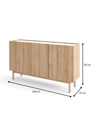 Komoda Boho K144/83, trzydrzwiowa, Dąb riviera/ Marmur bianco, PIASKI