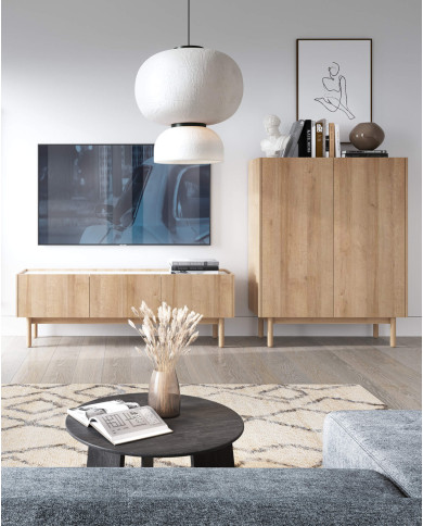 Komoda Boho K144/83, trzydrzwiowa, Dąb riviera/ Marmur bianco, PIASKI