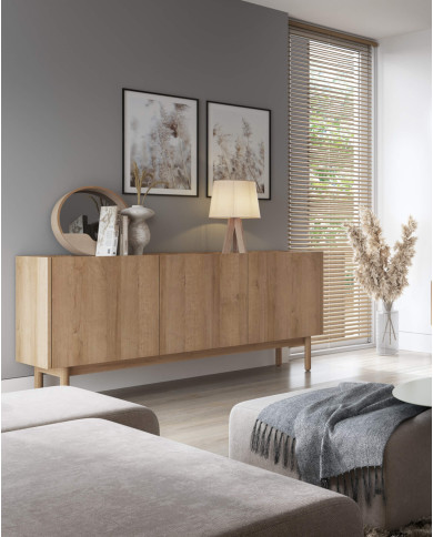 Komoda Boho K144/83, trzydrzwiowa, Dąb riviera/ Marmur bianco, PIASKI