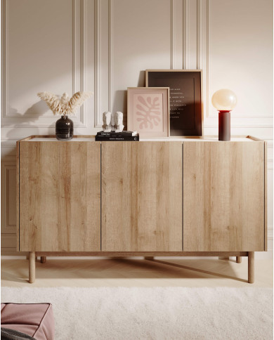 Komoda Boho K144/83, trzydrzwiowa, Dąb riviera/ Marmur bianco, PIASKI