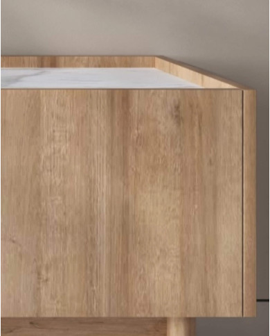 Komoda Boho K144/83, trzydrzwiowa, Dąb riviera/ Marmur bianco, PIASKI