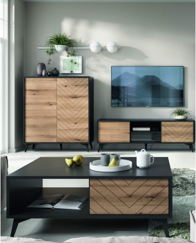 Komoda Diamond K104, dwudrzwiowa, Dąb evoke/ Czarny, PIASKI