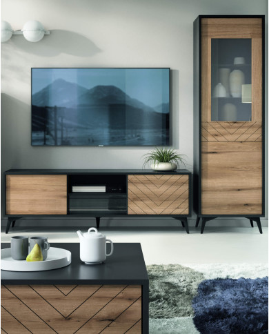 Komoda Diamond K104, dwudrzwiowa, Dąb evoke/ Czarny, PIASKI