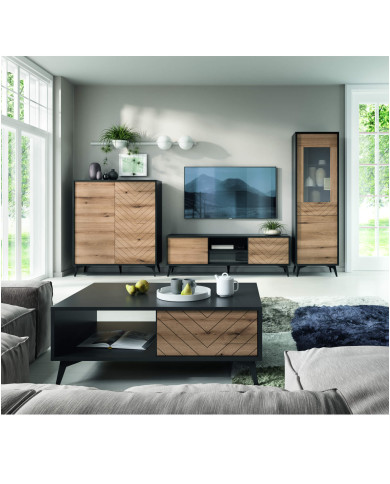 Komoda Diamond K104, dwudrzwiowa, Dąb evoke/ Czarny, PIASKI