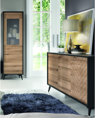 Komoda Diamond K154, trzydrzwiowa, Dąb evoke/ Czarny, PIASKI