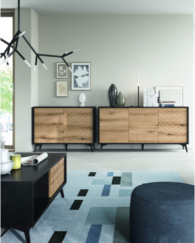 Komoda Diamond K154, trzydrzwiowa, Dąb evoke/ Czarny, PIASKI