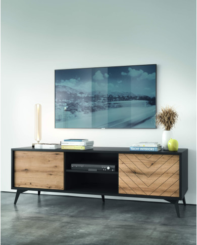 Komoda Diamond K154, trzydrzwiowa, Dąb evoke/ Czarny, PIASKI