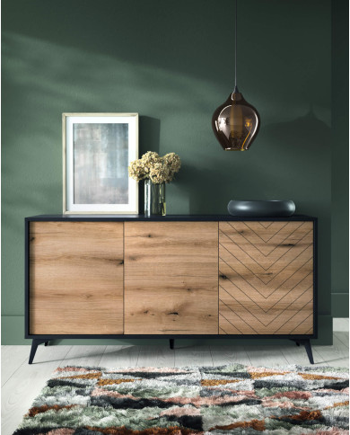 Stolik kawowy, ława Diamond L140, półka, szuflada, Dąb evoke/ Czarny, PIASKI