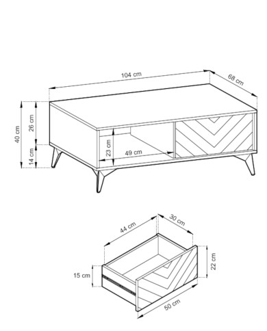 Stolik kawowy, ława Diamond L140, półka, szuflada, Dąb evoke/ Czarny, PIASKI