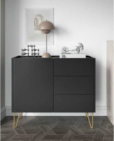 Komoda Harmony KSZ97, drzwi, szuflady, Czarny grafit/ Marmur black royal, PIASKI Komoda Harmony KSZ97, drzwi, szuflady, Czarny grafit/ Marmur black royal, PIASKI