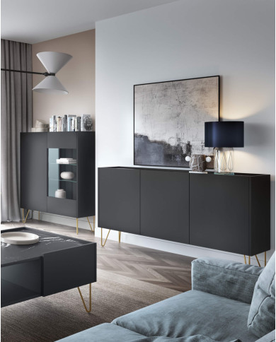 Komoda Harmony KSZ97, drzwi, szuflady, Czarny grafit/ Marmur black royal, PIASKI Komoda Harmony KSZ97, drzwi, szuflady, Czarny grafit/ Marmur black royal, PIASKI