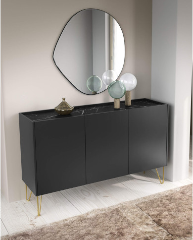 Komoda Harmony K144, trzydrzwiowa, Czarny grafit/ Marmur black royal, PIASKI Komoda Harmony K144, trzydrzwiowa, Czarny grafit/ Marmur black royal, PIASKI