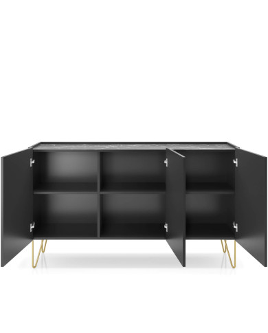 Komoda Harmony K144, trzydrzwiowa, Czarny grafit/ Marmur black royal, PIASKI