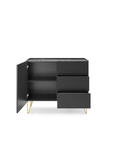 Komoda Harmony KSZ97, drzwi, szuflady, Czarny grafit/ Marmur black royal, PIASKI