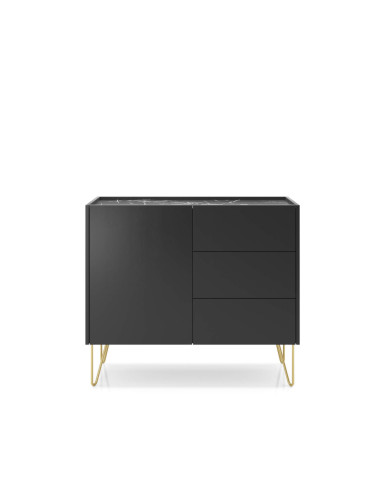 Komoda Harmony KSZ97, drzwi, szuflady, Czarny grafit/ Marmur black royal, PIASKI