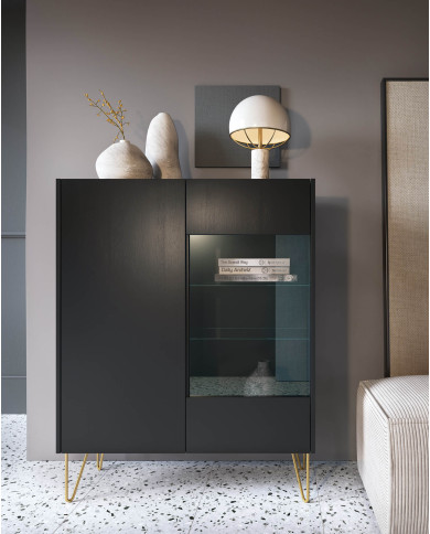 Witryna niska Harmony WT97 , dwudrzwiowa, Czarny grafit/ Marmur black royal, PIASKI Witryna niska Harmony WT97 , dwudrzwiowa, Czarny grafit/ Marmur black royal, PIASKI