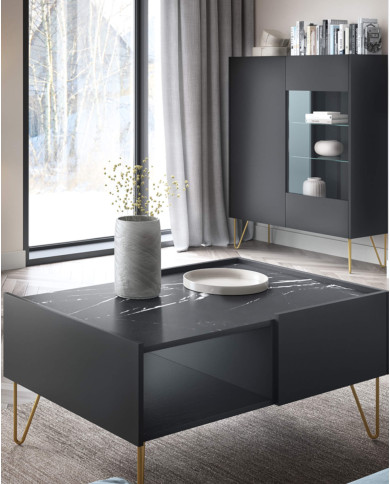 Witryna niska Harmony WT97 , dwudrzwiowa, Czarny grafit/ Marmur black royal, PIASKI Witryna niska Harmony WT97 , dwudrzwiowa, Czarny grafit/ Marmur black royal, PIASKI