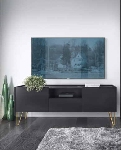 Stolik kawowy, ława Harmony L97, półka, szuflada, Czarny grafit/ Marmur black royal, PIASKI