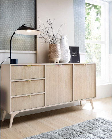 Szafka nocna Forest S54, szuflada, wnęka, Beż piaskowy/ Jodełka skandi, PIASKI