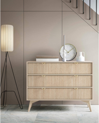 Szafka nocna Forest S54, szuflada, wnęka, Beż piaskowy/ Jodełka skandi, PIASKI