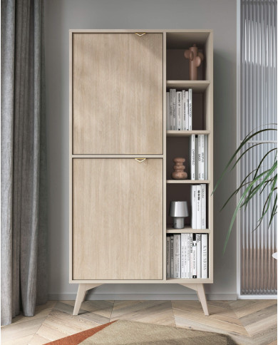 Szafka nocna Forest S54, szuflada, wnęka, Beż piaskowy/ Jodełka skandi, PIASKI