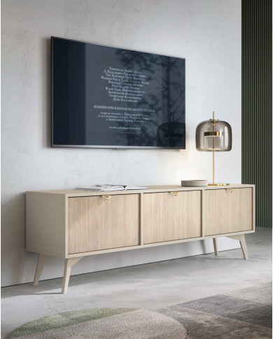 Szafka nocna Forest S54, szuflada, wnęka, Beż piaskowy/ Jodełka skandi, PIASKI