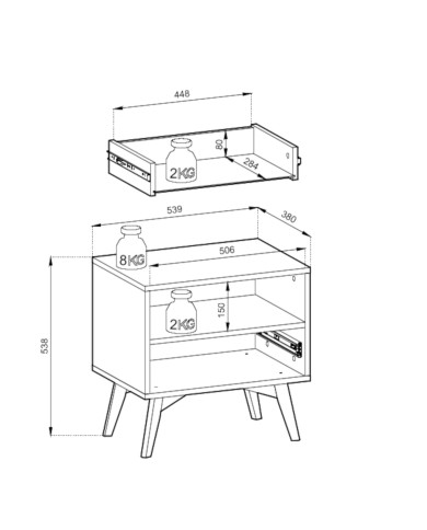 Szafka nocna Forest S54, szuflada, wnęka, Eukaliptus/ Jodełka skandi, PIASKI