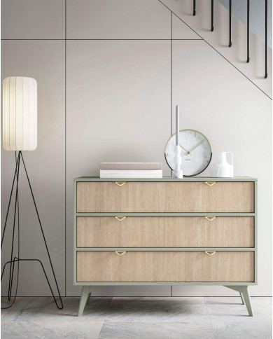 Szafka nocna Forest S54, szuflada, wnęka, Eukaliptus/ Jodełka skandi, PIASKI