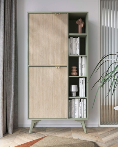 Szafka nocna Forest S54, szuflada, wnęka, Eukaliptus/ Jodełka skandi, PIASKI