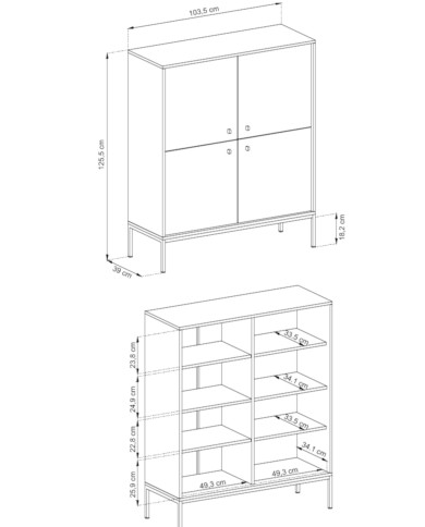 Komoda wysoka Mono MK104, drzwi, Beż piaskowy/ Złota rama, PIASKI Komoda wysoka Mono MK104, drzwi, Beż piaskowy/ Złota rama, PIASKI