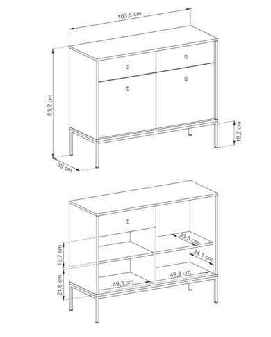 Komoda Mono MKSZ104, drzwi, szuflady, Beż piaskowy/ Złota rama, PIASKI Komoda Mono MKSZ104, drzwi, szuflady, Beż piaskowy/ Złota rama, PIASKI