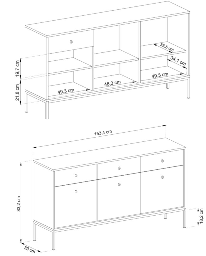 Komoda Mono MKSZ154, drzwi, szuflady, Granatowa/ Czarna rama, PIASKI