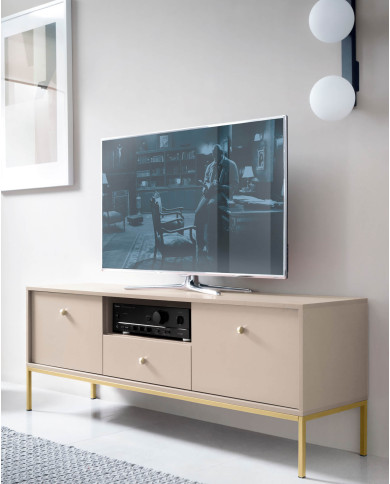 Szafka rtv Mono MRTV154, drzwiczki, szuflada, wnęka, Beż piaskowy/ Złota rama, PIASKI Szafka rtv Mono MRTV154, drzwiczki, szuflada, wnęka, Beż piaskowy/ Złota rama, PIASKI