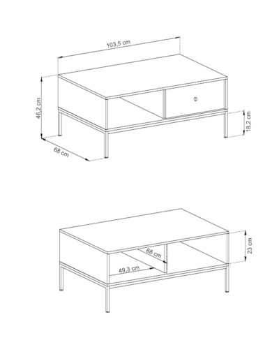 Stolik kawowy, ława Mono ML104, półka, szuflada, Beż piaskowy/ Czarna rama, PIASKI