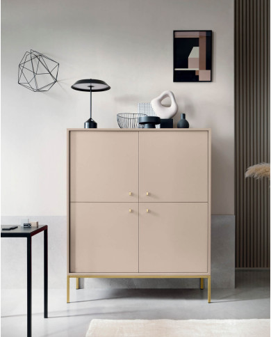 Szafka nocna Mono MS54, szuflada, wnęka, Beż piaskowy/ Złota rama, PIASKI