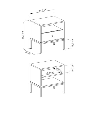 Szafka nocna Mono MS54, szuflada, wnęka, Beż piaskowy/ Czarna rama, PIASKI