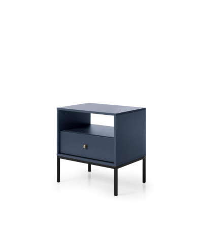 Szafka nocna Mono MS54, szuflada, wnęka, Granatowa/ Czarna rama, PIASKI