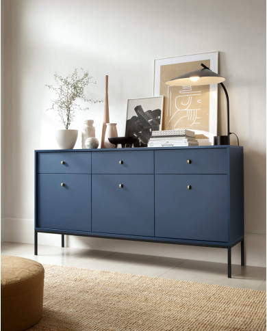 Szafka nocna Mono MS54, szuflada, wnęka, Granatowa/ Czarna rama, PIASKI