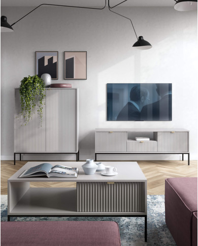 Komoda Nova KSZ104, drzwi, szuflady, Szara/ Czarna rama, PIASKI Komoda Nova KSZ104, drzwi, szuflady, Szara/ Czarna rama, PIASKI