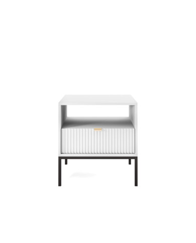 Szafka nocna Nova S54, szuflada, wnęka, Biała/ Czarna rama, PIASKI