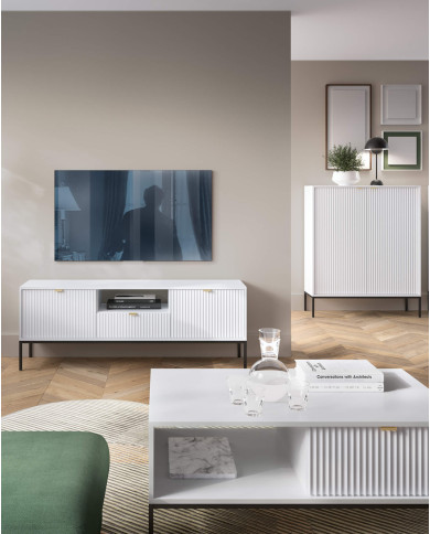 Szafka nocna Nova S54, szuflada, wnęka, Biała/ Czarna rama, PIASKI